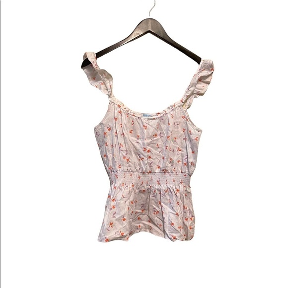 Draper James Linen Floral Print Smocked Gathered Waist Linen Tank Top - Picture 5 of 7